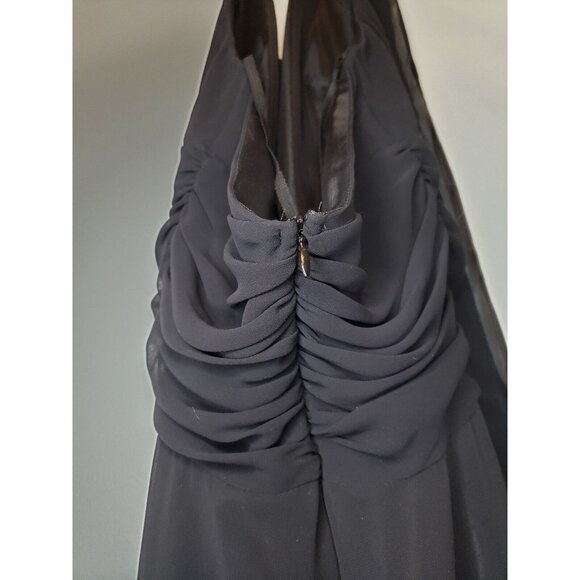 Ariella Women Sz S Halter Neck Dress Flowy Midi Sleeveless Ruffle Back Zip Black - Picture 7 of 7